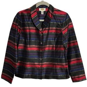 Talbots Lightweight Size 6 Unlined Silk Blazer Jacket Striped Shades of Violet